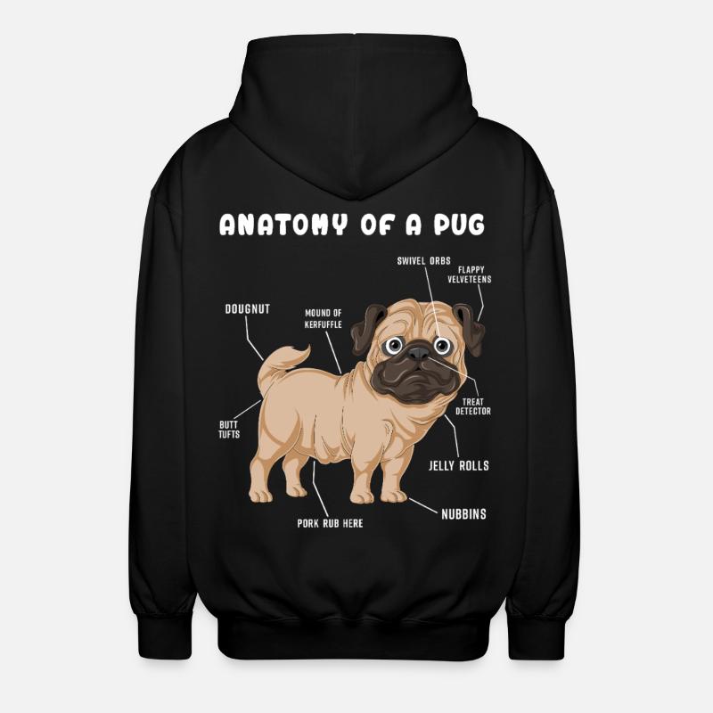 Mops-Anatomie - Unisex Kapuzenjacke - Schwarz