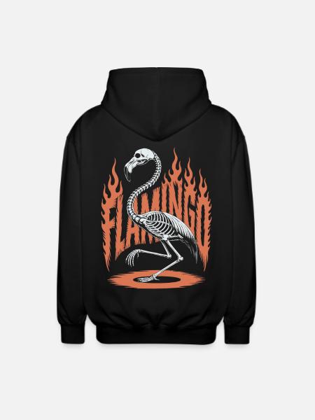 Flamingo Flames Skeleton Halloween - Unisex Hooded Jacket - black