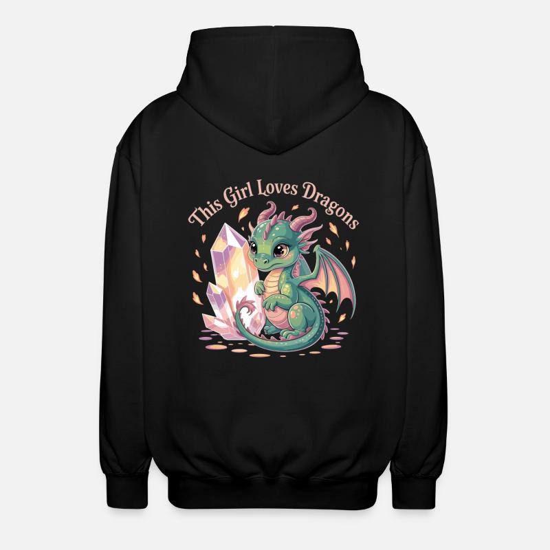 Mädchenliebe zu Drachen mit Kristall - Unisex Kapuzenjacke - Schwarz