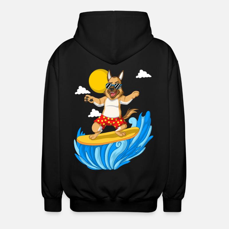 Surfender Deutscher Schäferhund - Unisex Kapuzenjacke - Schwarz