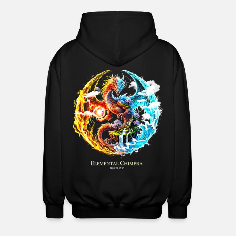 Elemental Chimera – Fire & Water Dragon - Unisex Hooded Jacket - black