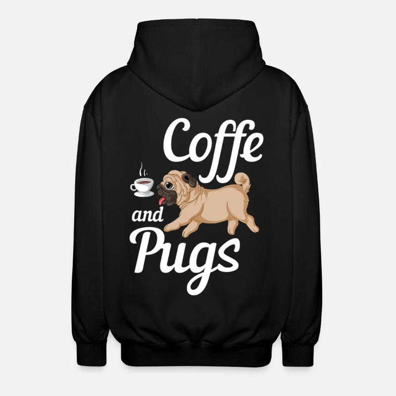 Coffee and Pugs Tee - Unisex Hooded Jacket - black