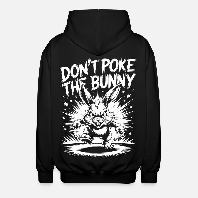 Warning about the aggressive rabbit - Unisex Hooded Jacket - black