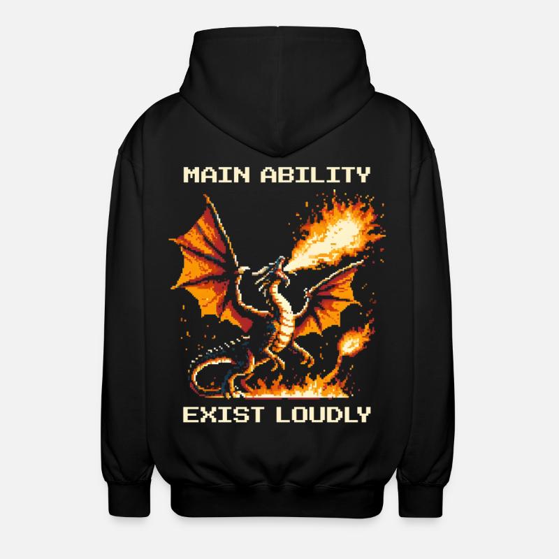 Main Ability: Exist Loud | Dragon - Unisex Hooded Jacket - black