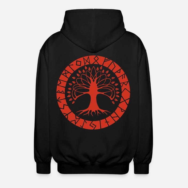 Red Runic Tree - Unisex Hooded Jacket - black