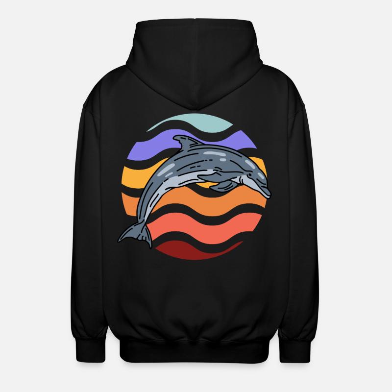 Dolphin in wave pattern - Unisex Hooded Jacket - black