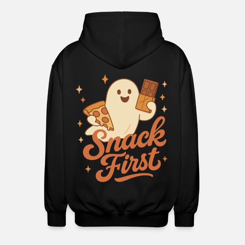 Snack First Halloween Geist Kostüm Spaß - Unisex Kapuzenjacke - Schwarz