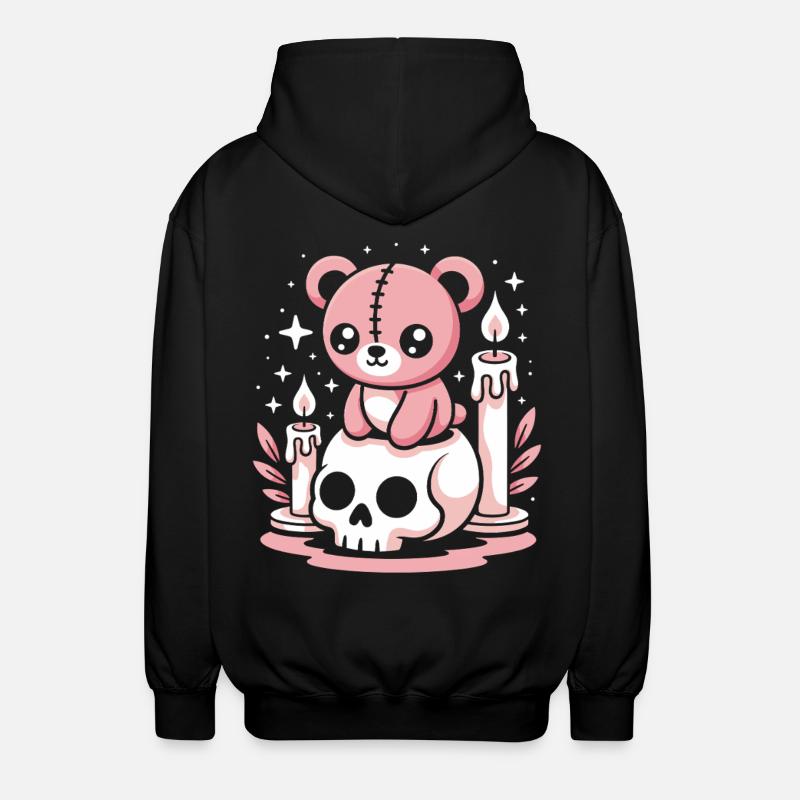 Kawaii Pastel Goth Patched Bear - Veste à capuche unisexe - noir