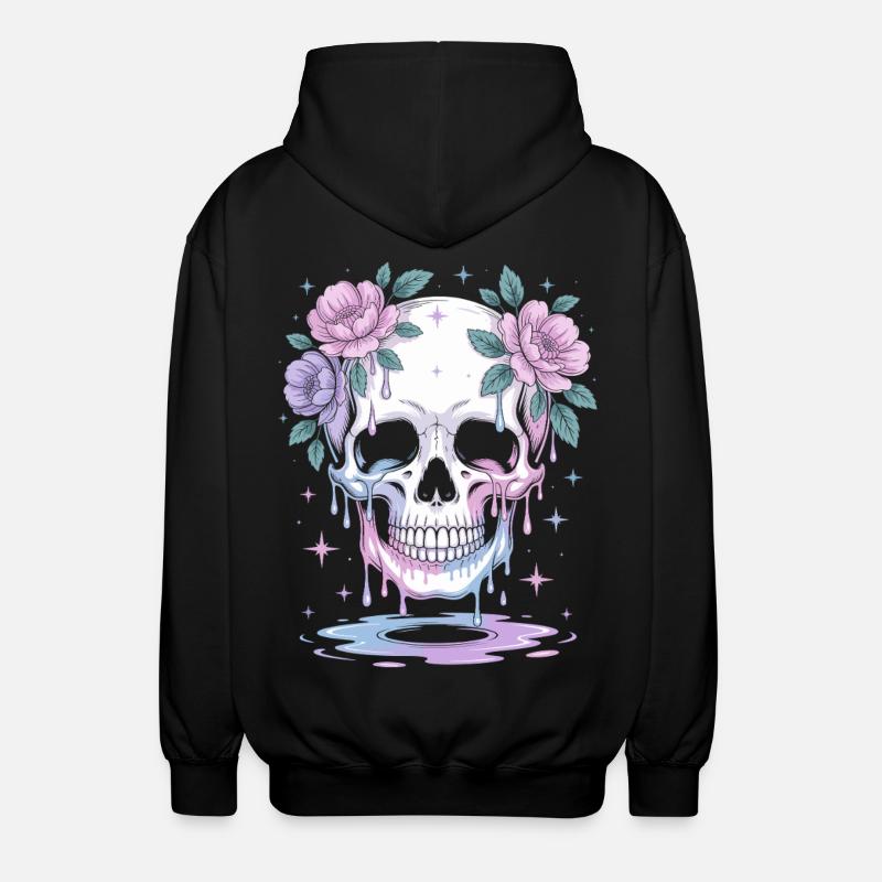 Kawaii Pastel Goth Crâne Fleurs - Veste à capuche unisexe - noir