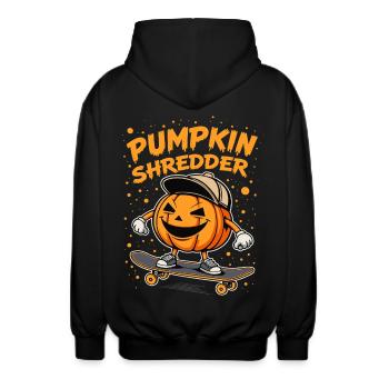 Cooler Kürbis-Shredder auf dem Skateboard - Unisex Kapuzenjacke - Schwarz - Hinten - AI Model Male 185 light (185cm)