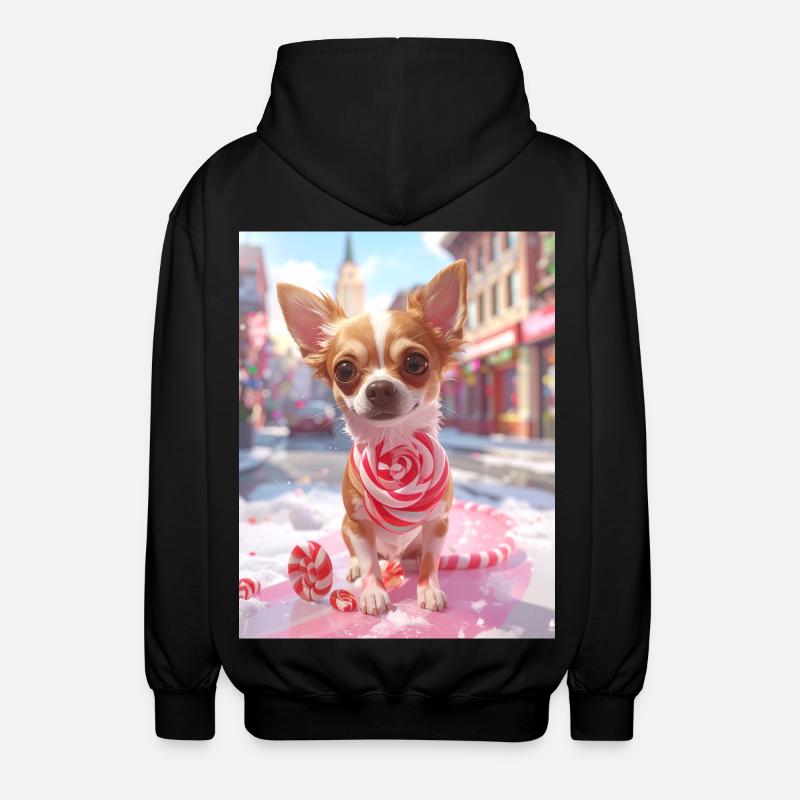 Candy Pup with Candy Cane - Unisex Hooded Jacket - black