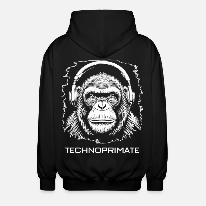 Techno Primate Headphone Ape Art #6 White - Unisex Hooded Jacket - black