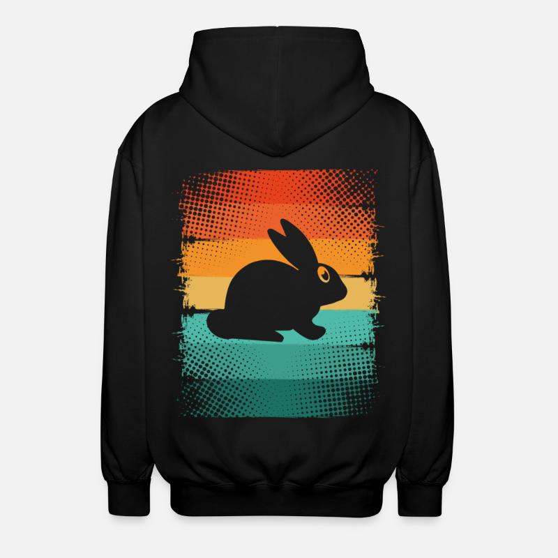 Rabbit silhouette on rainbow ribbons - Unisex Hooded Jacket - black