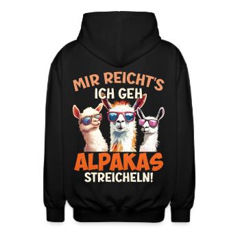 Alpaka MIR REICHT'S ICH GEH ALPAKAS STREICHELN - Unisex Kapuzenjacke - Schwarz - Hinten - AI Model Male 185 light (185cm)