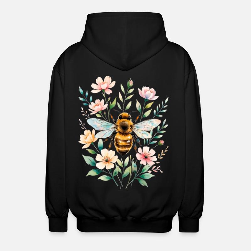 Bee in a flower frame - Unisex Hooded Jacket - black
