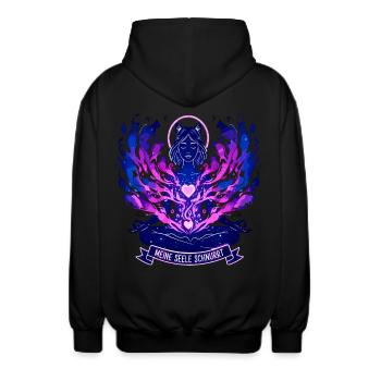 Mystical cat, my soul purrs - Unisex Hooded Jacket - black - Back - AI Model Male 185 light (185cm)