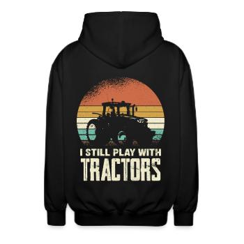 Retro Traktor Silhouette mit Schrift - Unisex Kapuzenjacke - Schwarz - Hinten - AI Model Male 185 light (185cm)