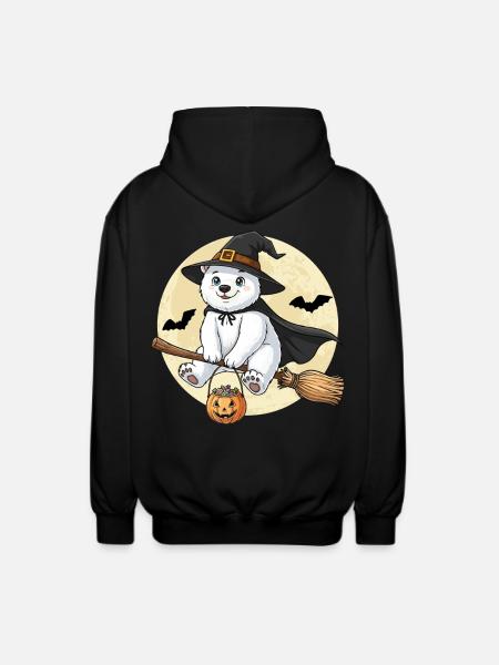 Sød Isbjørn Heks Halloween Græskar Fuldmåne - Unisex hættejakke. - sort