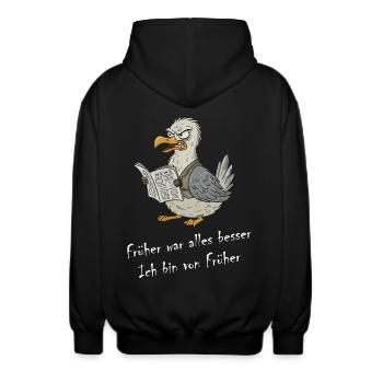 Möwe - Früher War Alles Besser, Ich Bin Von Früher - Unisex Kapuzenjacke - Schwarz - Hinten - AI Model Male 185 light (185cm)