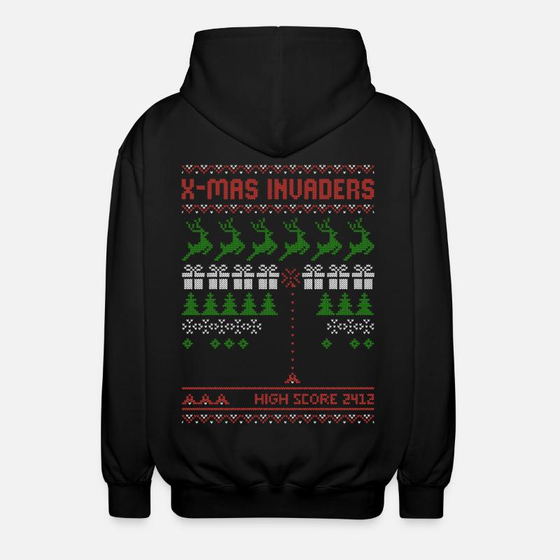 X-Mas Invaders | Shooting Game | ugly christmas - Unisex Hooded Jacket - black