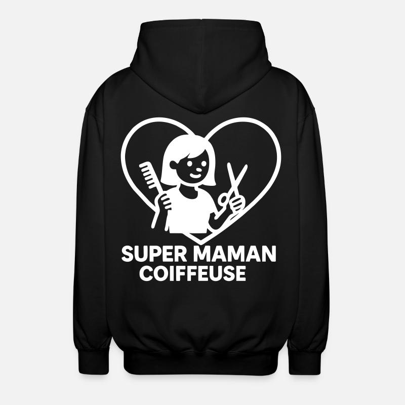 Super maman coiffeuse – Cœur coiffure - Veste à capuche unisexe - noir