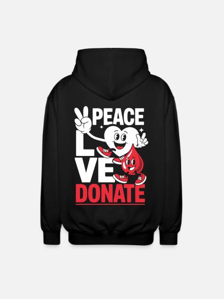 Peace Love Doner bloddonor bloddonation - Unisex hættejakke. - sort
