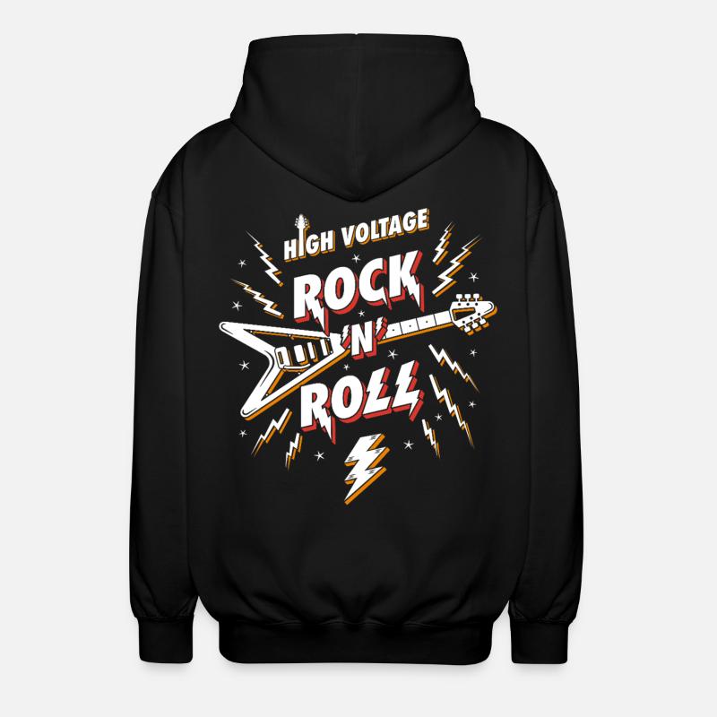 High Voltage Rock N Roll Guitar - Unisex Hooded Jacket - black