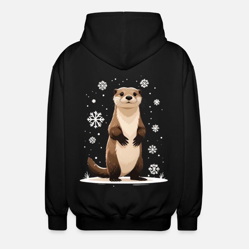 Winterotter mit Schneeflocken - Unisex Kapuzenjacke - Schwarz