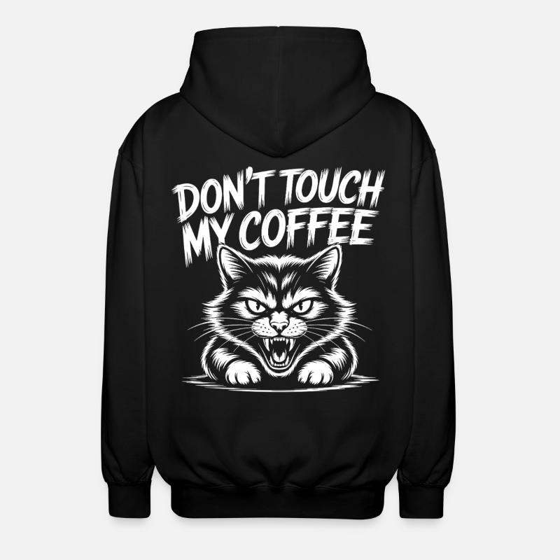 Kaffee Warnung mit wütender Katze - Unisex Kapuzenjacke - Schwarz