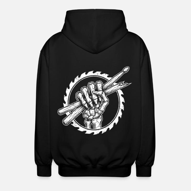 Skeleton hand with drumsticks - Unisex Hooded Jacket - black