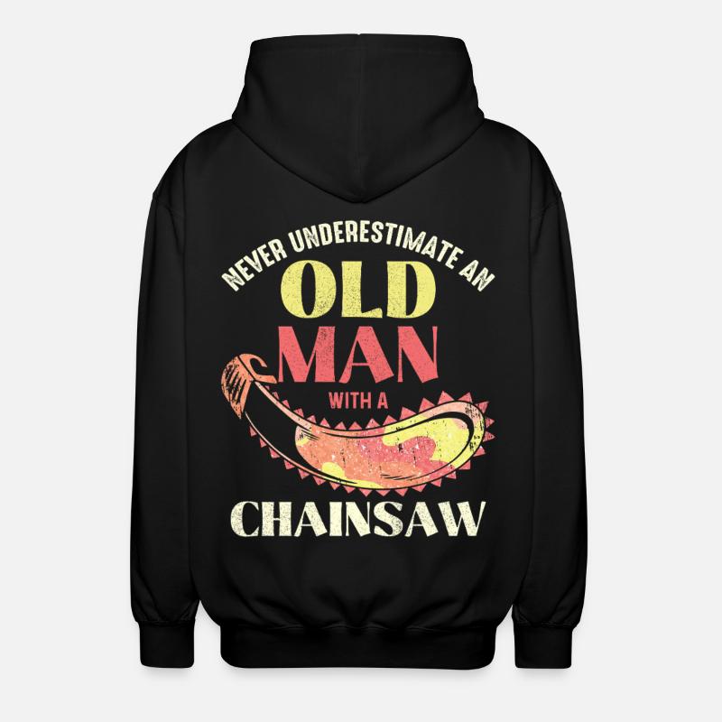 Old man with chainsaw - Unisex Hooded Jacket - black