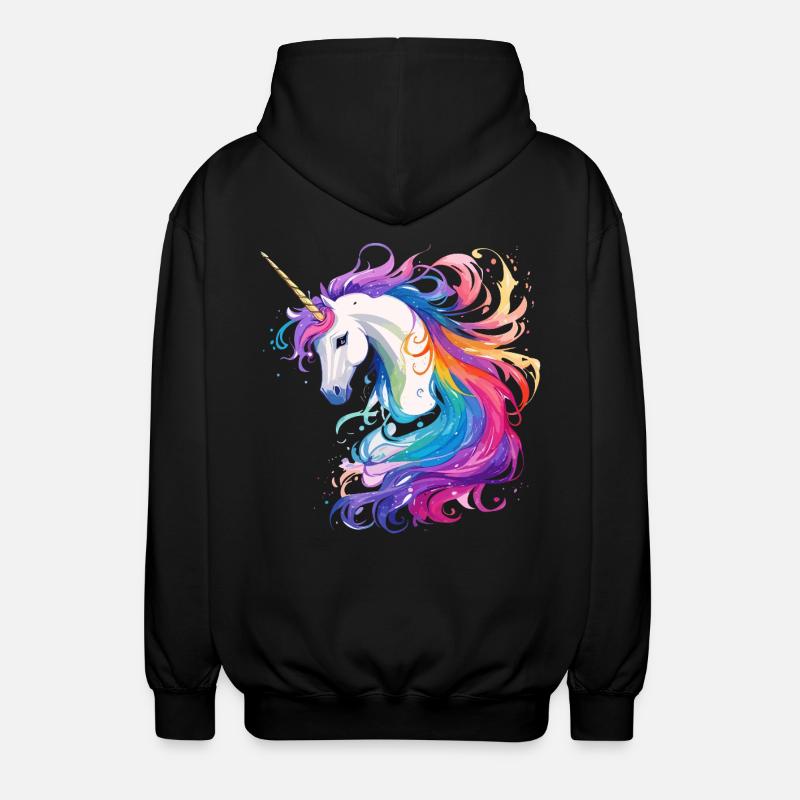 Regenbogen-Einhorn Kopf Portrait - Unisex Kapuzenjacke - Schwarz