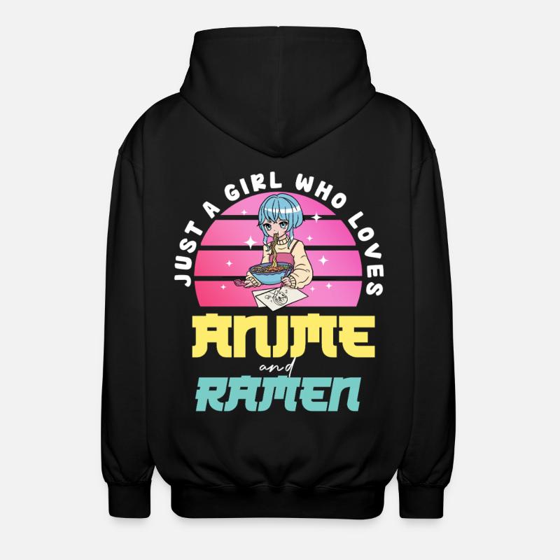 Anime Liebe Mädchen isst Ramen - Unisex Kapuzenjacke - Schwarz