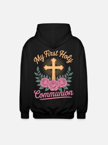 First Holy Communion Cross Roses - Unisex Hooded Jacket - black