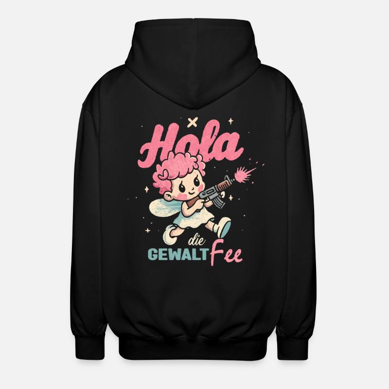 Hallo Gewaltfee - Pinker Engel mit Waffe - Unisex Kapuzenjacke - Schwarz