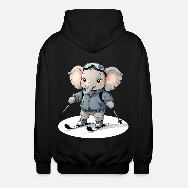 Skiing Elephant Pullover Hoodie - Unisex Hooded Jacket - black