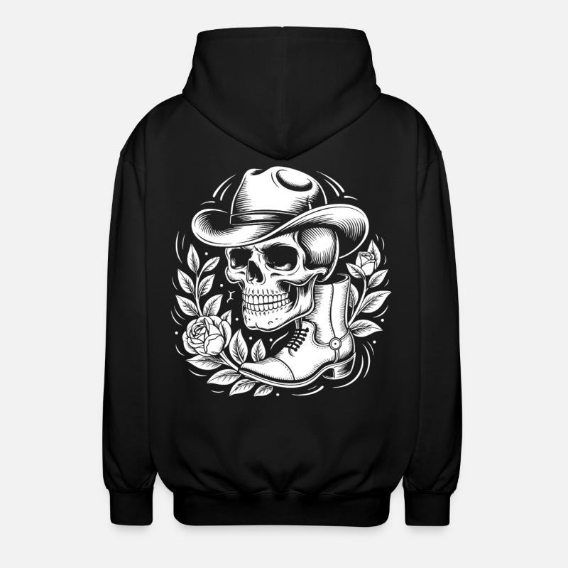 Skeleton cowboy with leaf wreath - Unisex Hooded Jacket - black