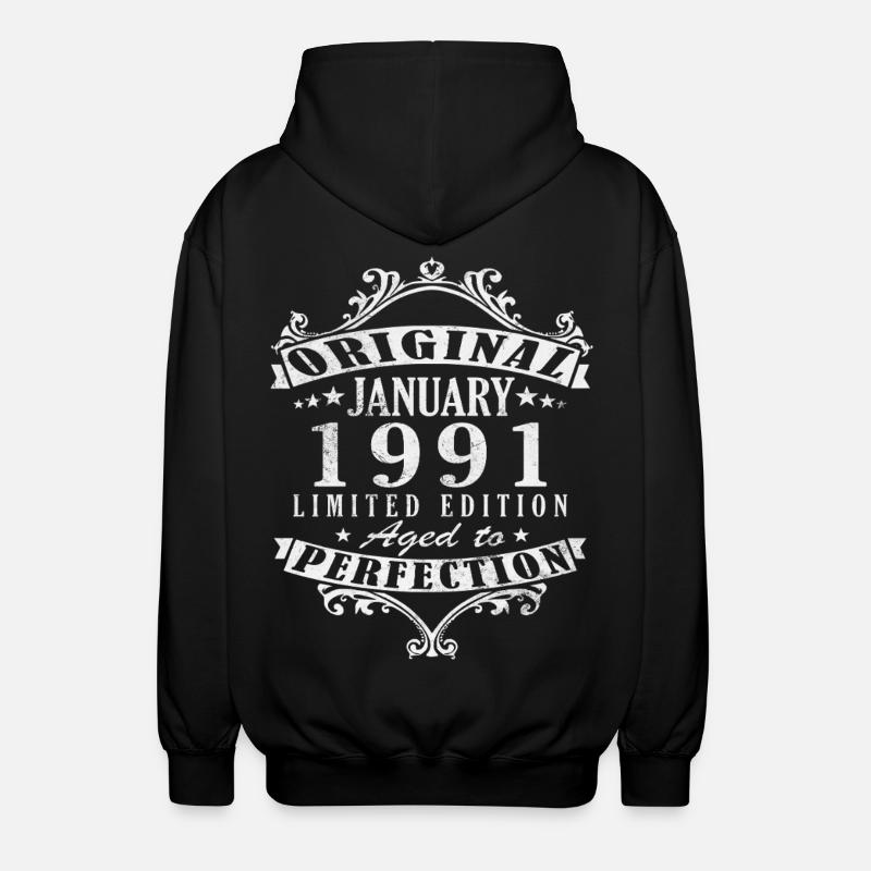 35e anniversaire Millésime de janvier 1991 - Veste à capuche unisexe - noir