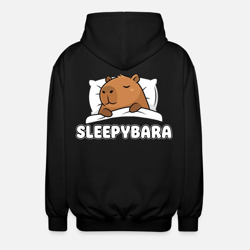 Sleepybara - Cute Sleeping Capybara - Unisex Hooded Jacket - black