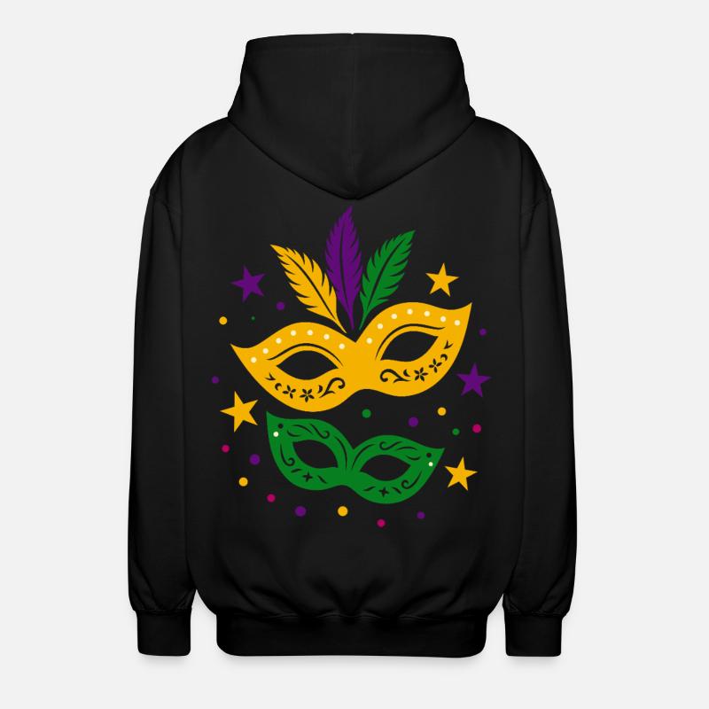 Karneval Masken mit Sternen & bunten Federn - Unisex Kapuzenjacke - Schwarz