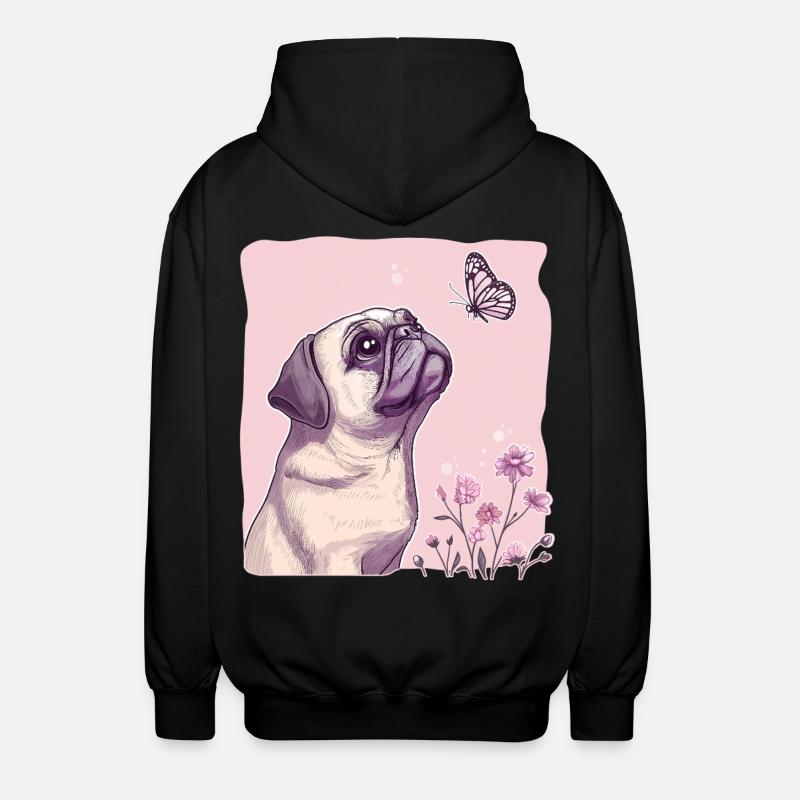 Mops mit Schmetterling - Unisex Kapuzenjacke - Schwarz