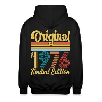 50 Year Anniversary 1976 Original Vintage Gift - Unisex Hooded Jacket - black - Back - AI Model Male 185 light (185cm)