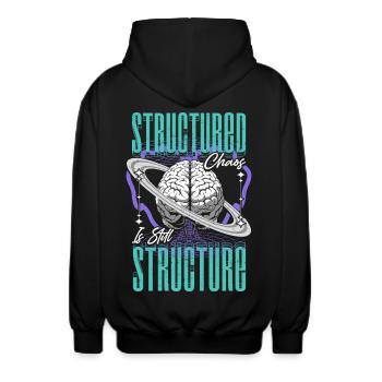 Neurodivergent Neurodiversität Structured Chaos - Unisex Kapuzenjacke - Schwarz - Hinten - AI Model Male 185 light (185cm)