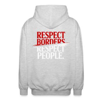 Respecter les frontières Respecter les gens - Groenland - Veste à capuche unisexe - gris clair chiné - Dos - AI Model Male 185 light (185cm)