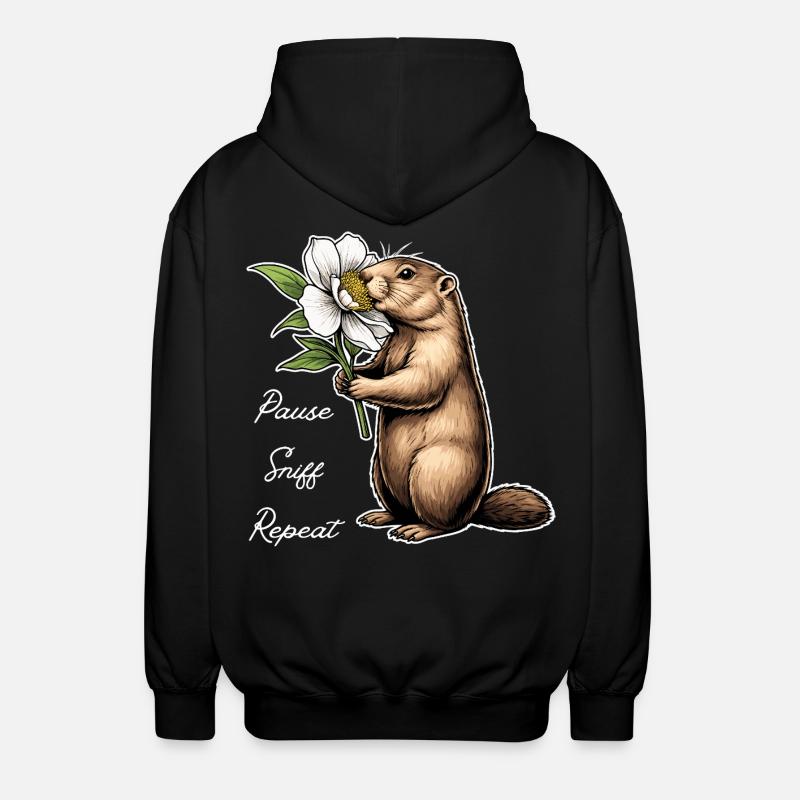 Murmeltier: Pause, Schnuppern, Weitermachen - Unisex Kapuzenjacke - Schwarz