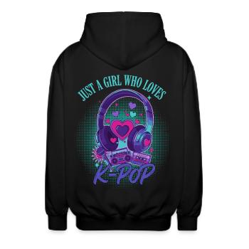 Einfach ein Mädchen, das K-Pop koreanische Musik liebt, süß - Unisex Kapuzenjacke - Schwarz - Hinten - AI Model Male 185 light (185cm)