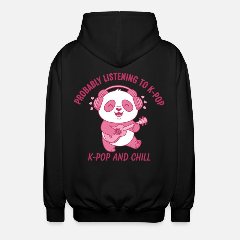Probabilmente ascoltando K-Pop e Chill Panda - Felpa unisex con cappuccio - nero
