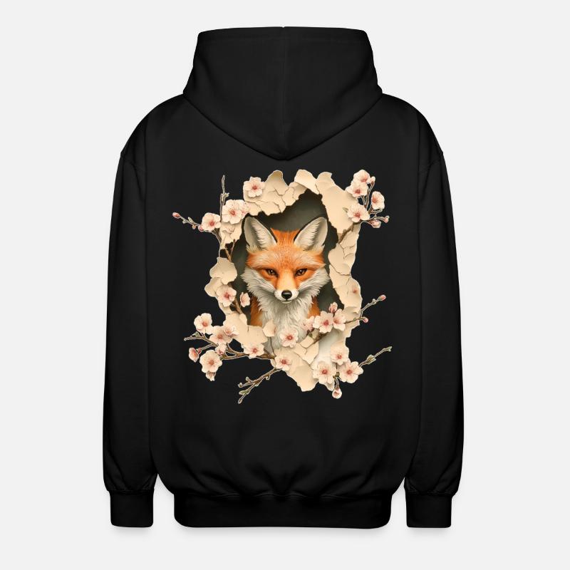 Fuchs mit Kirschblüten - Unisex Kapuzenjacke - Schwarz