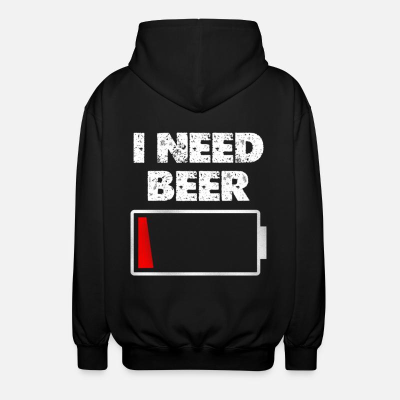 I Need Beer – Battery empty - Unisex Hooded Jacket - black