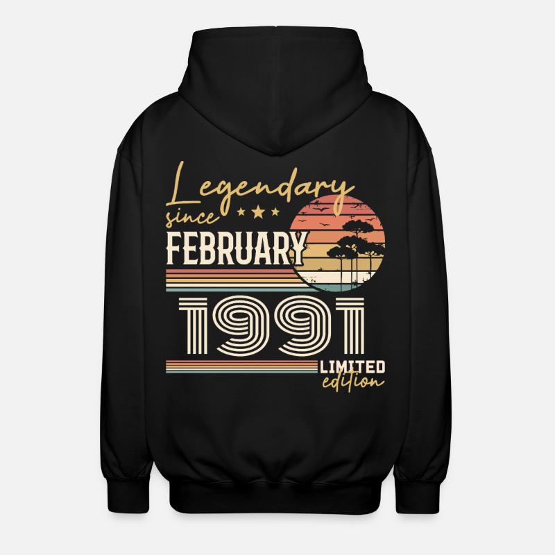 Février 1991 anniversaire 1991 légendes Février - Veste à capuche unisexe - noir